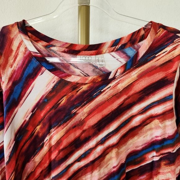 LOGO Lori Goldstein 3/4 Sleeve Printed Top Womens Size Large Multicolor Striped - Picture 2 of 6